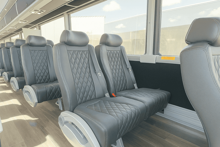 interior of Winston Salem Minibus Company charter bus